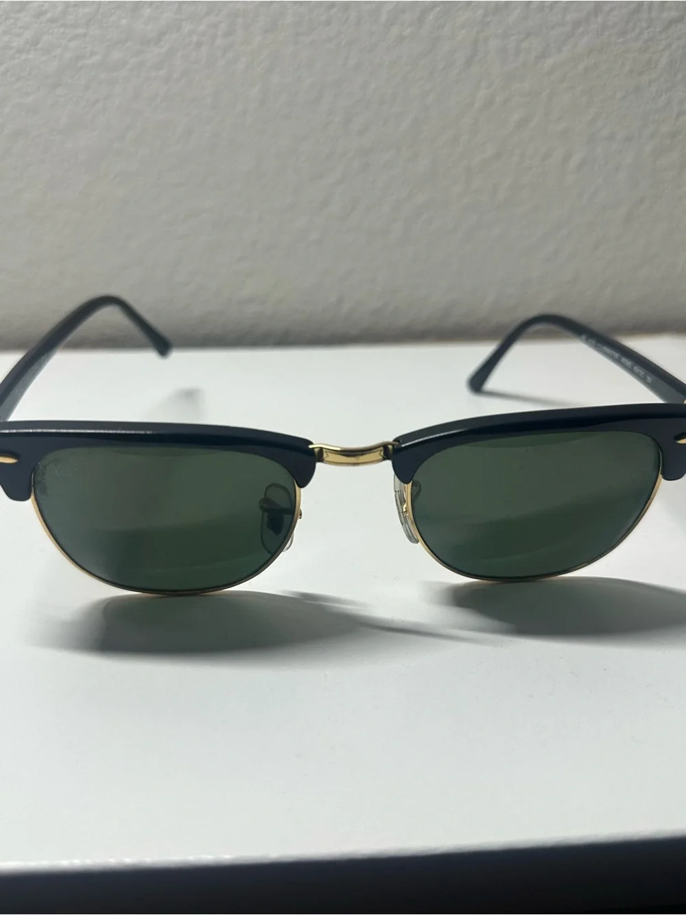 Ray-Ban Black and Gold Clubmaster Sunglasses with Dark Green Lenses